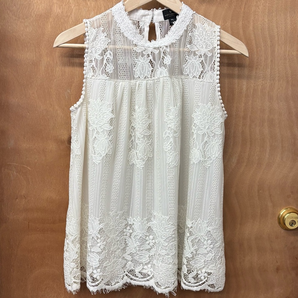 High neck ivory lacey romantic top, Petite Large
